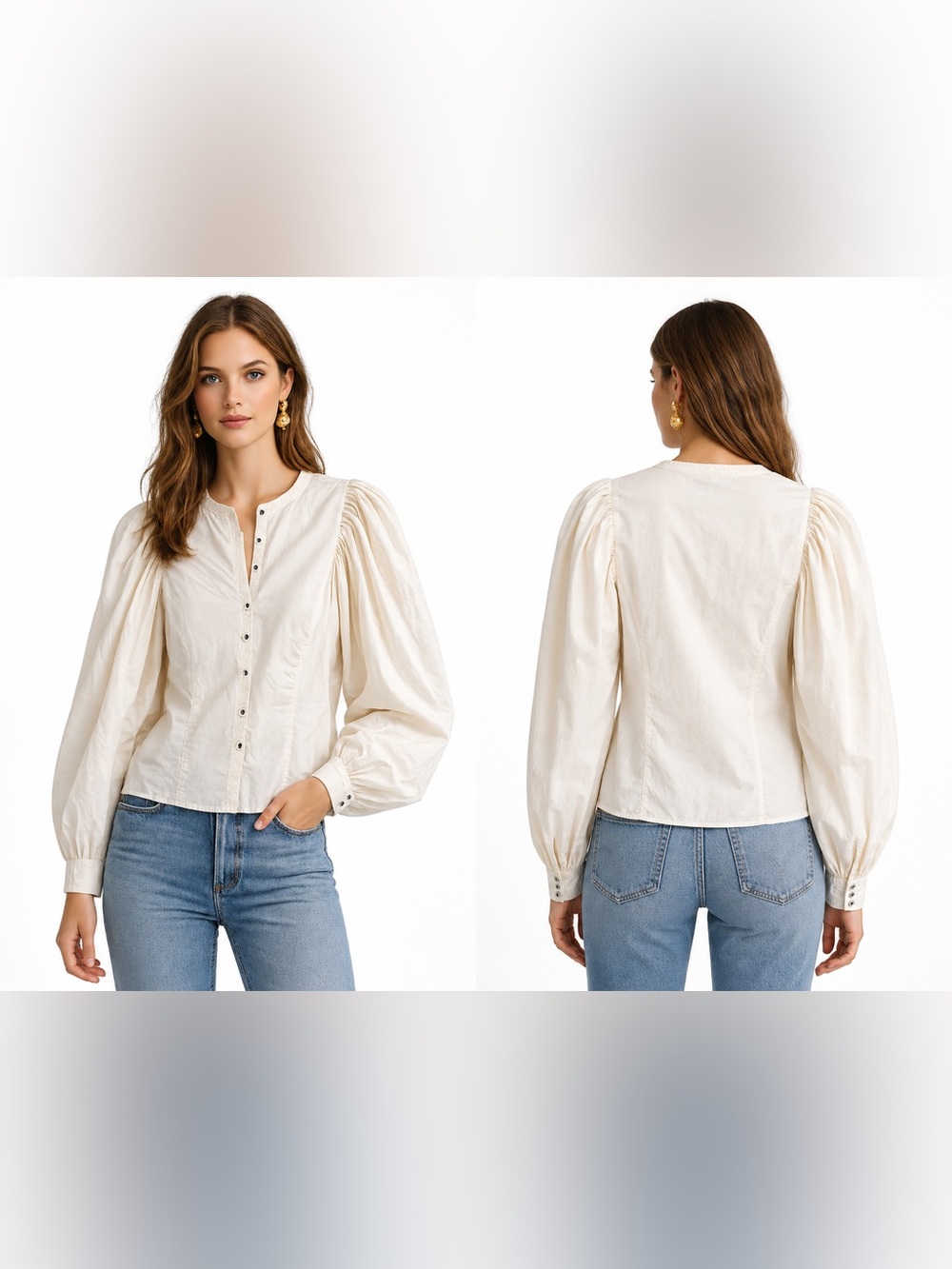 Ulla Johnson Ivory Puff Sleeve Cotton Blouse Size 2 Romantic Boho Top